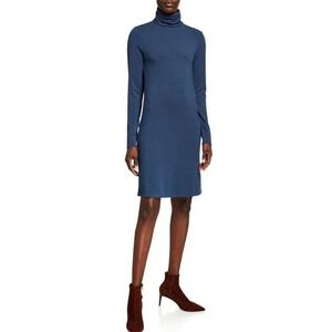 Majestic Filatures Deluxe Turtleneck Teeshirt Dress Blue Soft French Touch Large